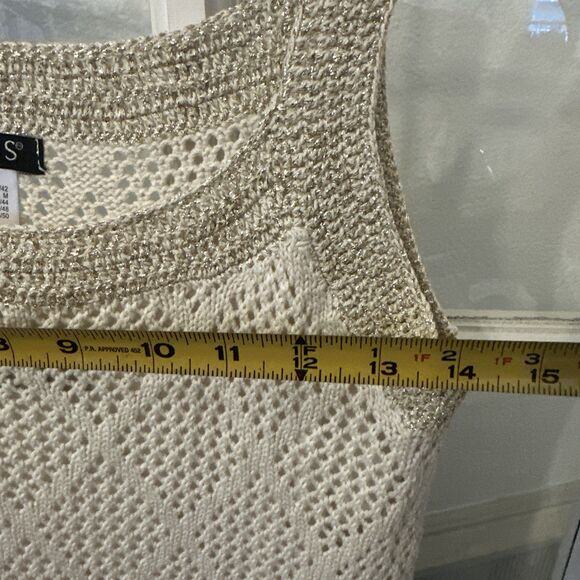 Venus Cream Gold Sleeveless Crochet Knit Sweater Dress Lace Detail Womens Medium - Picture 9 of 13